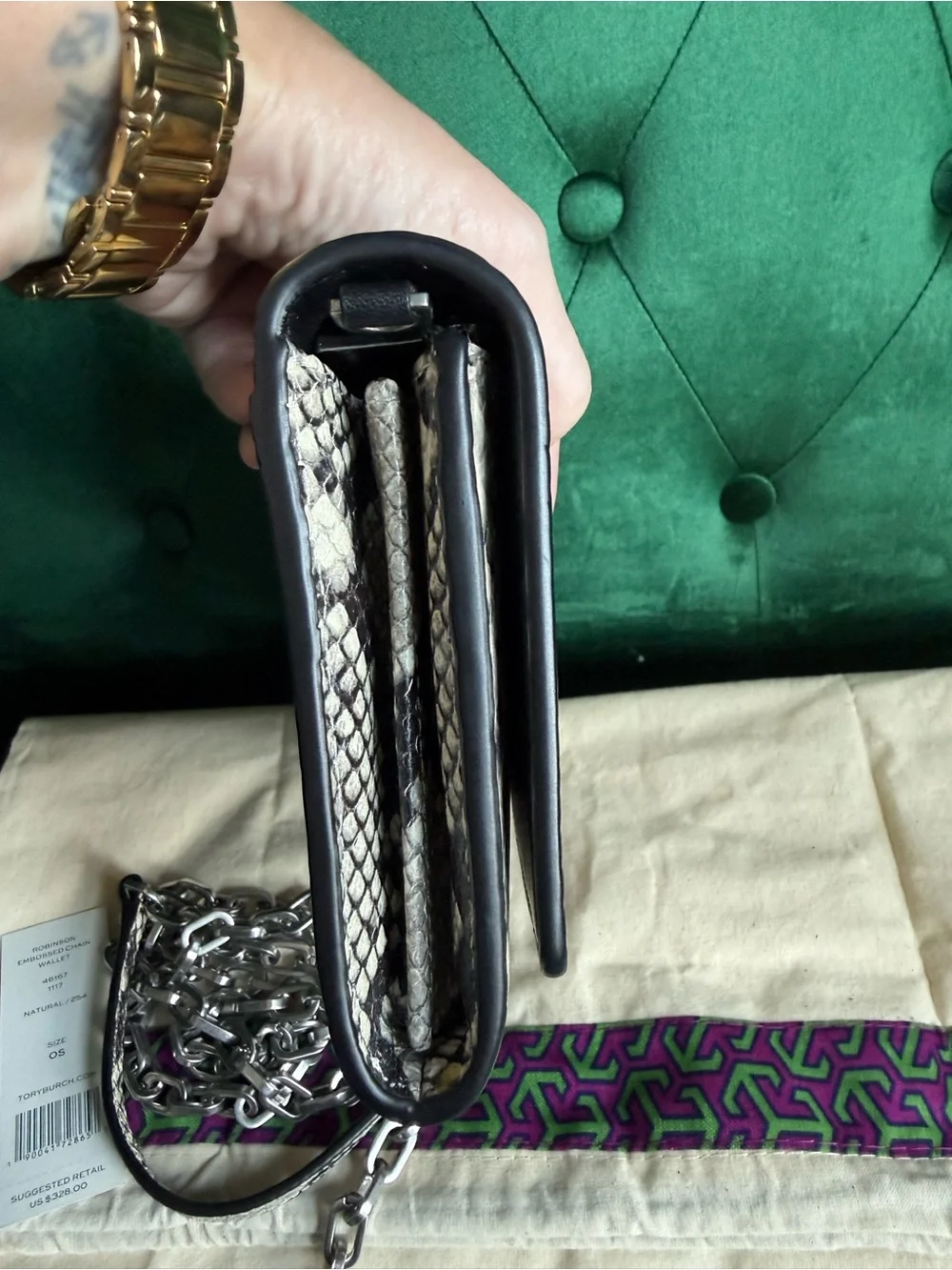 Tory Burch Robinson Snakeskin Embossed Wallet on Chain WOC Crossbody Clutch